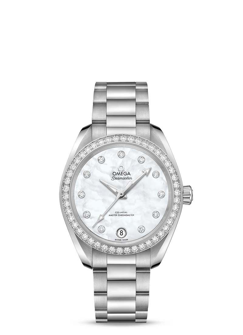 Aqua Terra 34mm with Diamond Bezel Mother of Pearl Dial in Stainless Steel