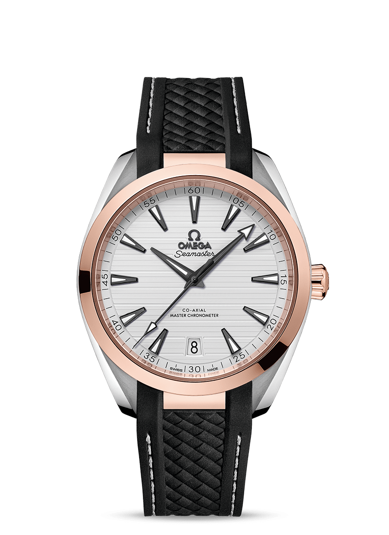 Aqua Terra 41mm with Silvery Dial in Stainless Steel and Rose Gold on Rubber Strap
