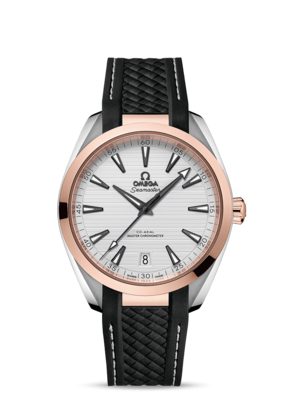 Aqua Terra 41mm with Silvery Dial in Stainless Steel and Rose Gold on Rubber Strap