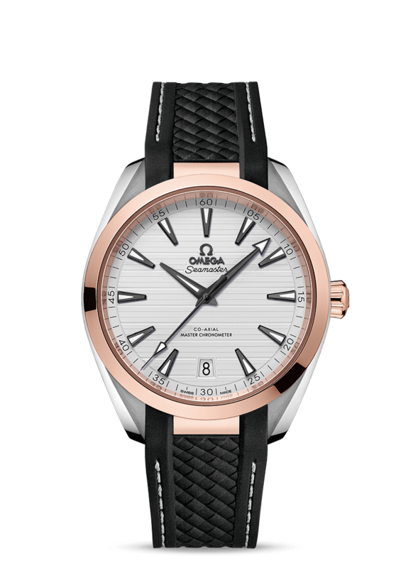 Aqua Terra 41mm with Silvery Dial in Stainless Steel and Rose Gold on Rubber Strap
