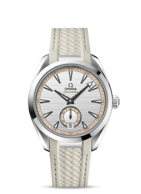 Aqua Terra 41mm with Silver Beige Dial in Stainless steel on Rubber Strap