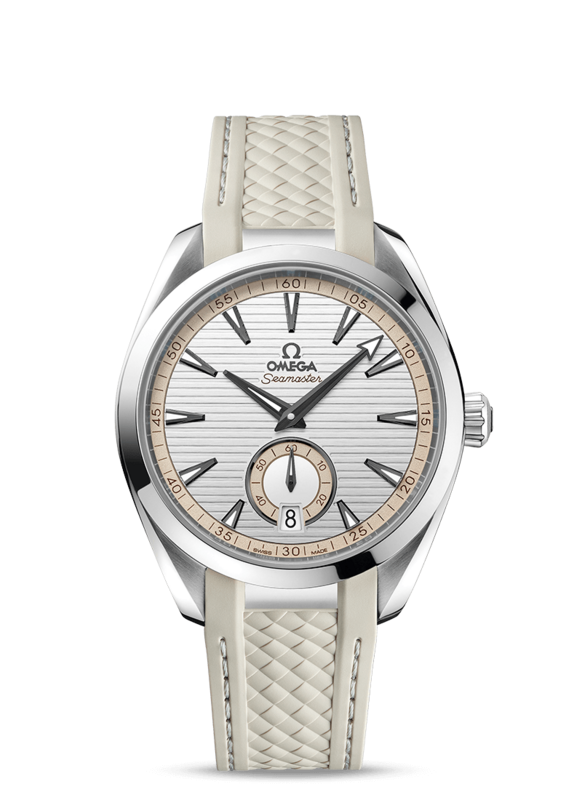 Aqua Terra 41mm with Silver Beige Dial in Stainless steel on Rubber Strap