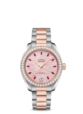 Aqua Terra 34mm with Pink Sand Dial in Stainless Steel and Rose Gold with Diamond Bezel