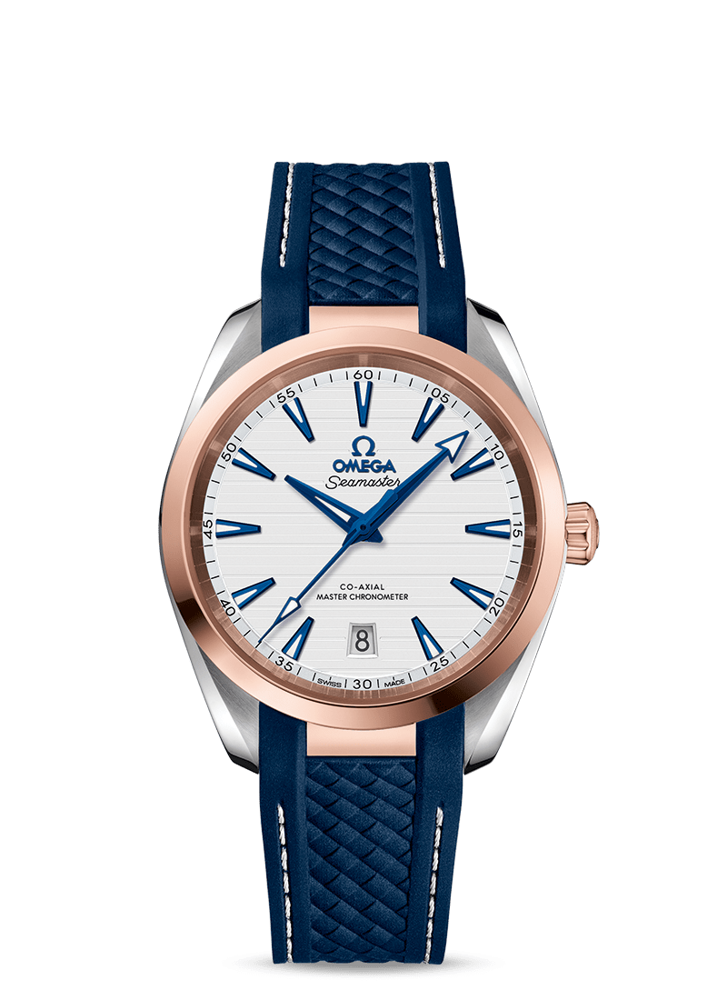 Aqua Terra 38mm with White Dial in Stainless Steel and Rose Gold on Rubber Strap