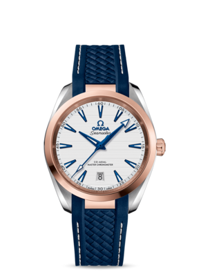 Aqua Terra 38mm with White Dial in Stainless Steel and Rose Gold on Rubber Strap