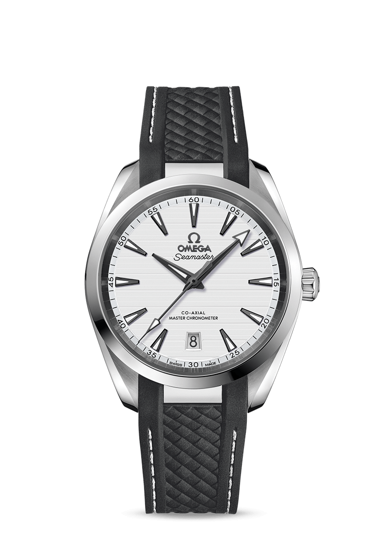 Aqua Terra 38mm with White Dial in Stainless Steel on Rubber Strap