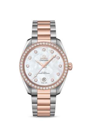 Aqua Terra 38mm with Mother of Pearl Dial in Stainless Steel and Rose Gold with Diamond Bezel
