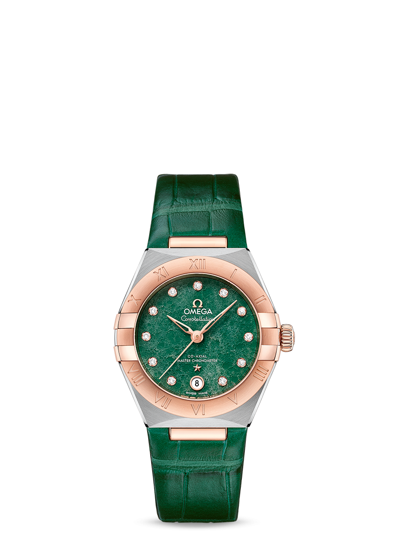 Constellation 29mm with Green Aventurine Dial in Stainless Steel and Rose Gold on Leather Strap