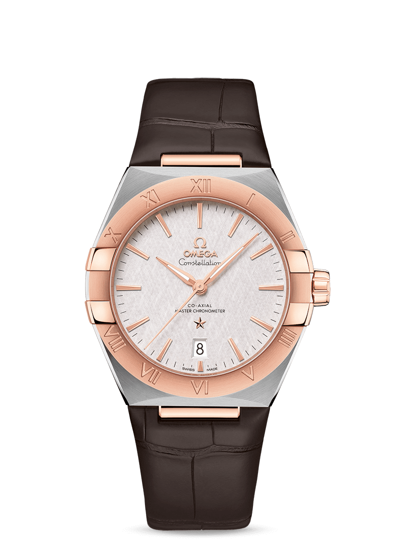 Constellation 39mm with Rhodium Silk Dial in Stainless Steel and Rose Gold on Leather Strap