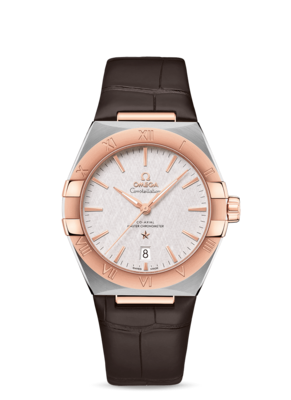 Constellation 39mm with Rhodium Silk Dial in Stainless Steel and Rose Gold on Leather Strap