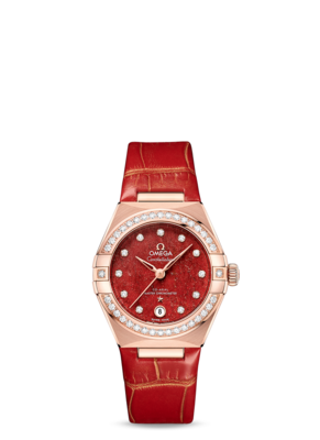 Constellation 29mm with Red Aventurine Dial in Rose Gold with Diamond Bezel on Leather Strap