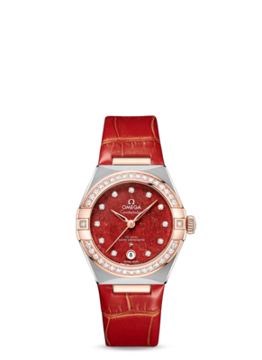 Constellation 29mm with Red Aventurine Dial in Stainless Steel and Rose Gold with Diamond Bezel on Leather Strap