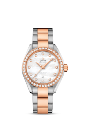 Aqua Terra 34mm with Mother of Pearl Dial in stainless Steel and Rose Gold with Diamond Bezel