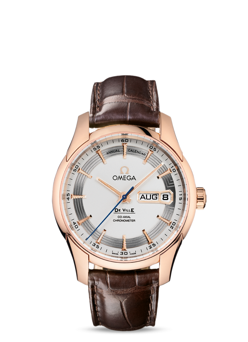 De Ville Hour Vision 41mm Annual Calendar with Silver Dial in Rose Gold on Leather Strap
