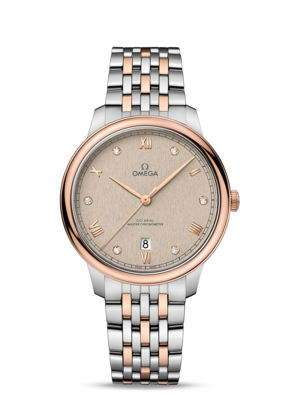 De ville Prestige 40mm with Golden Linen Dial in Stainless Steel and Rose Gold