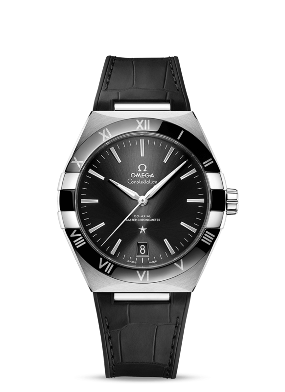 Constellation 41mm with Black Dial in a Stainless Steel Case  on a Black Alligator and Rubber Strap