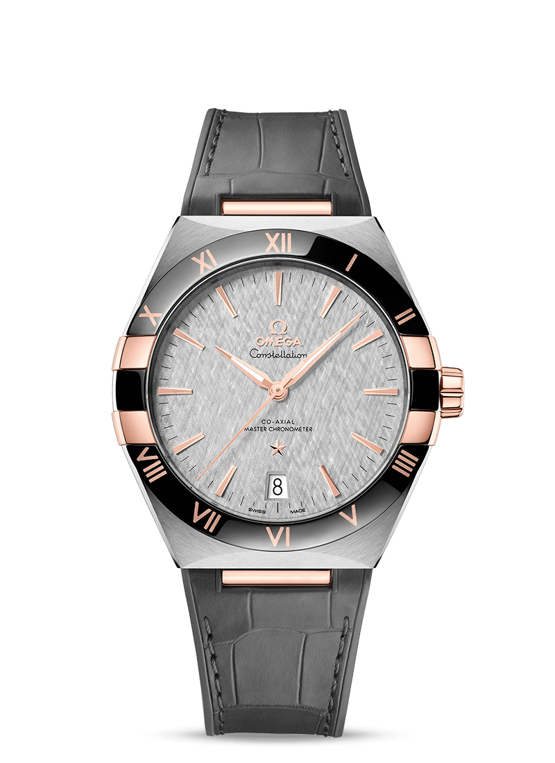 Constellation 41mm Rhodium Silk Dial in a Stainless Steel and Rose Gold on a Grey Alligator and Rubber Strap