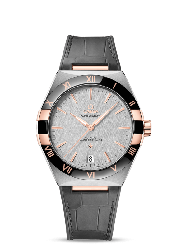 Constellation 41mm Rhodium Silk Dial in a Stainless Steel and Rose Gold on a Grey Alligator and Rubber Strap