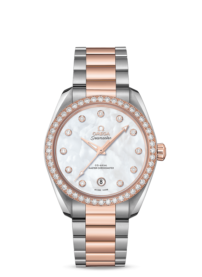 Aqua Terra 34mm with Mother of Pearl in Stainless Steel and Rose Gold with Diamond Bezel