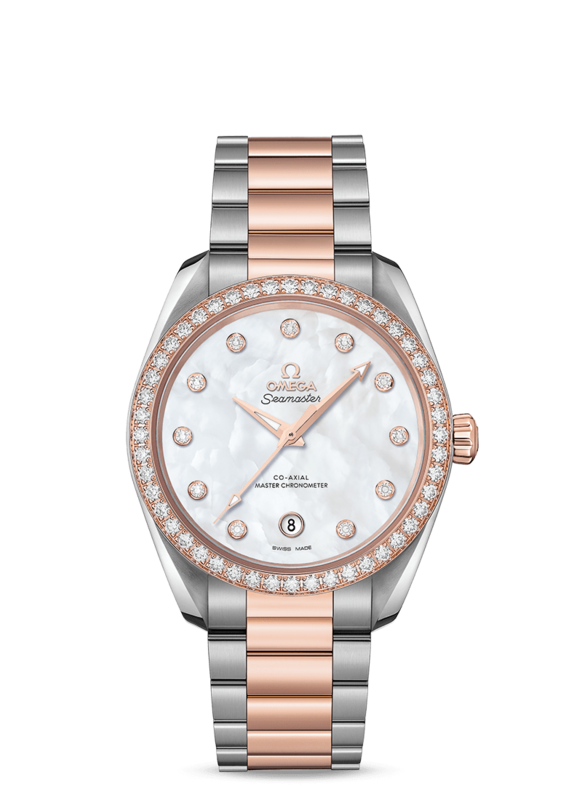 Aqua Terra 34mm with Mother of Pearl in Stainless Steel and Rose Gold with Diamond Bezel