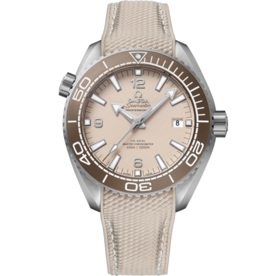 Planet Ocean 600M 43.5mm With Beige Dial in Stainless Steel on Beige Rubber Strap