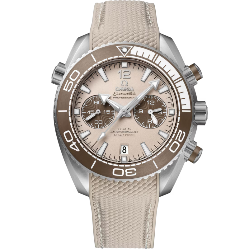 Planet Ocean 600M 45.5mm Chrono With Beige Dial in Stainless Steel on Beige Rubber Strap