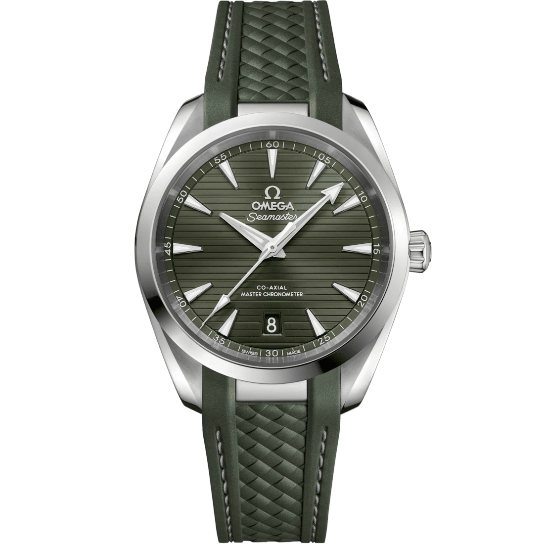 Aqua Terra 38mm with Teak Green Dial in Stainless Steel on Green Rubber Strap