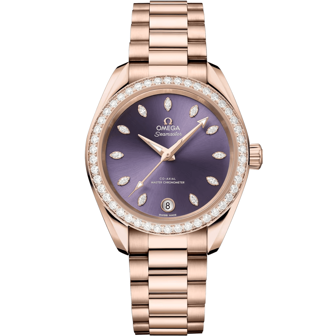Aqua Terra 34mm with Purple Diamond Dial and Diamond Bezel in Rose Gold
