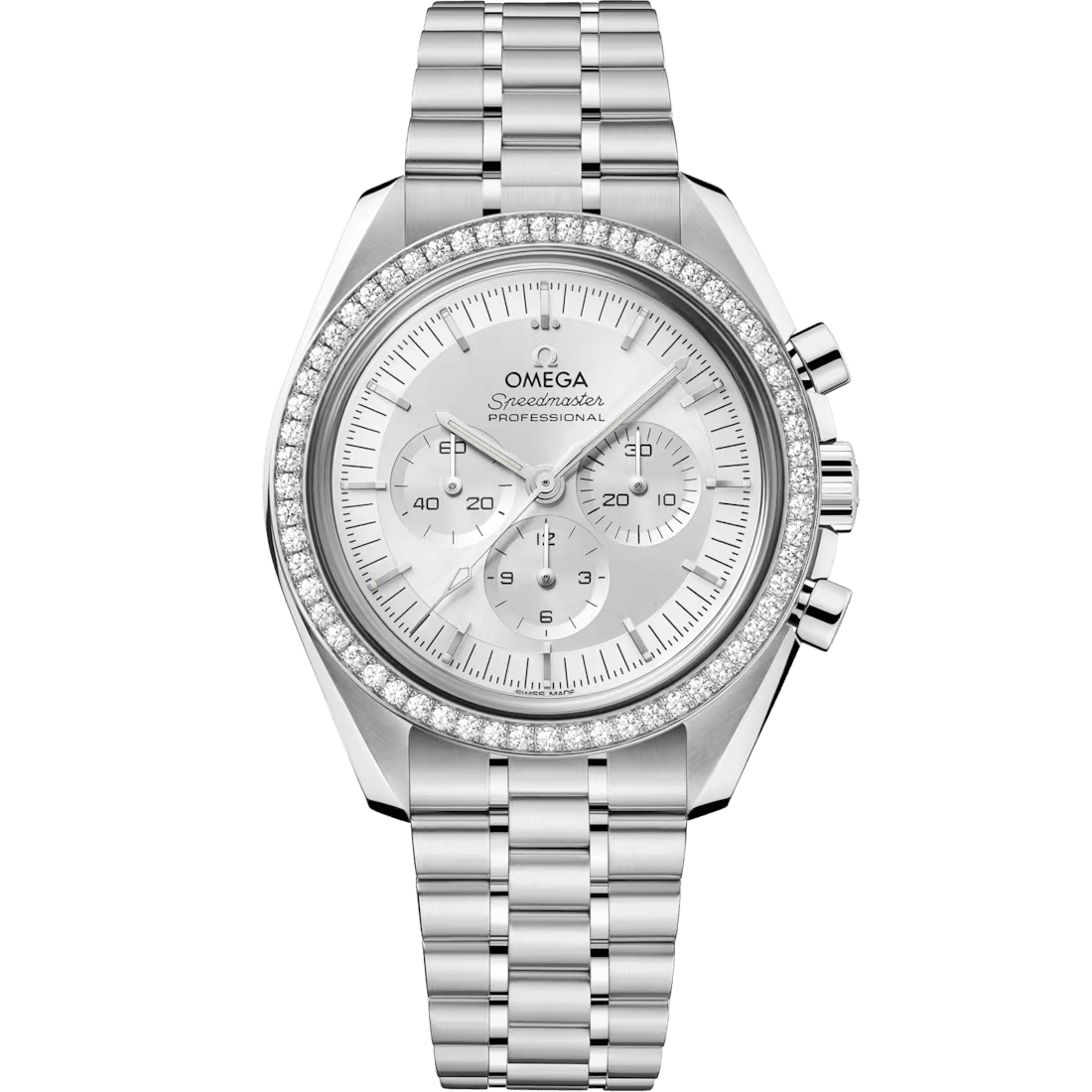 Speedmaster Moonwatch Professional with Silver Dial and Diamond Bezel in White Gold
