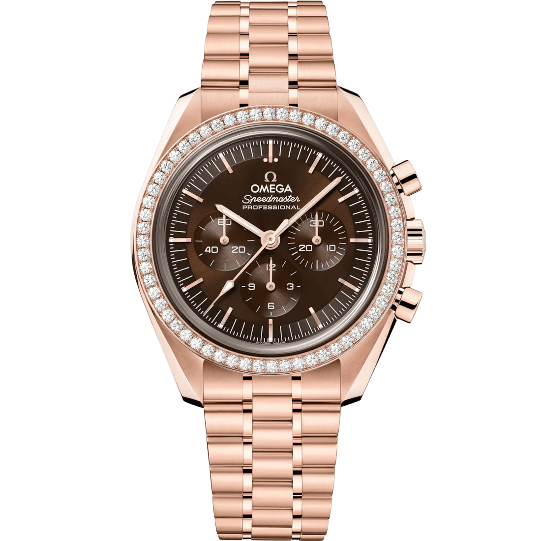 Speedmaster Moonwatch Professional 42mm with Chocolate Dial and Diamond Bezel in Rose Gold
