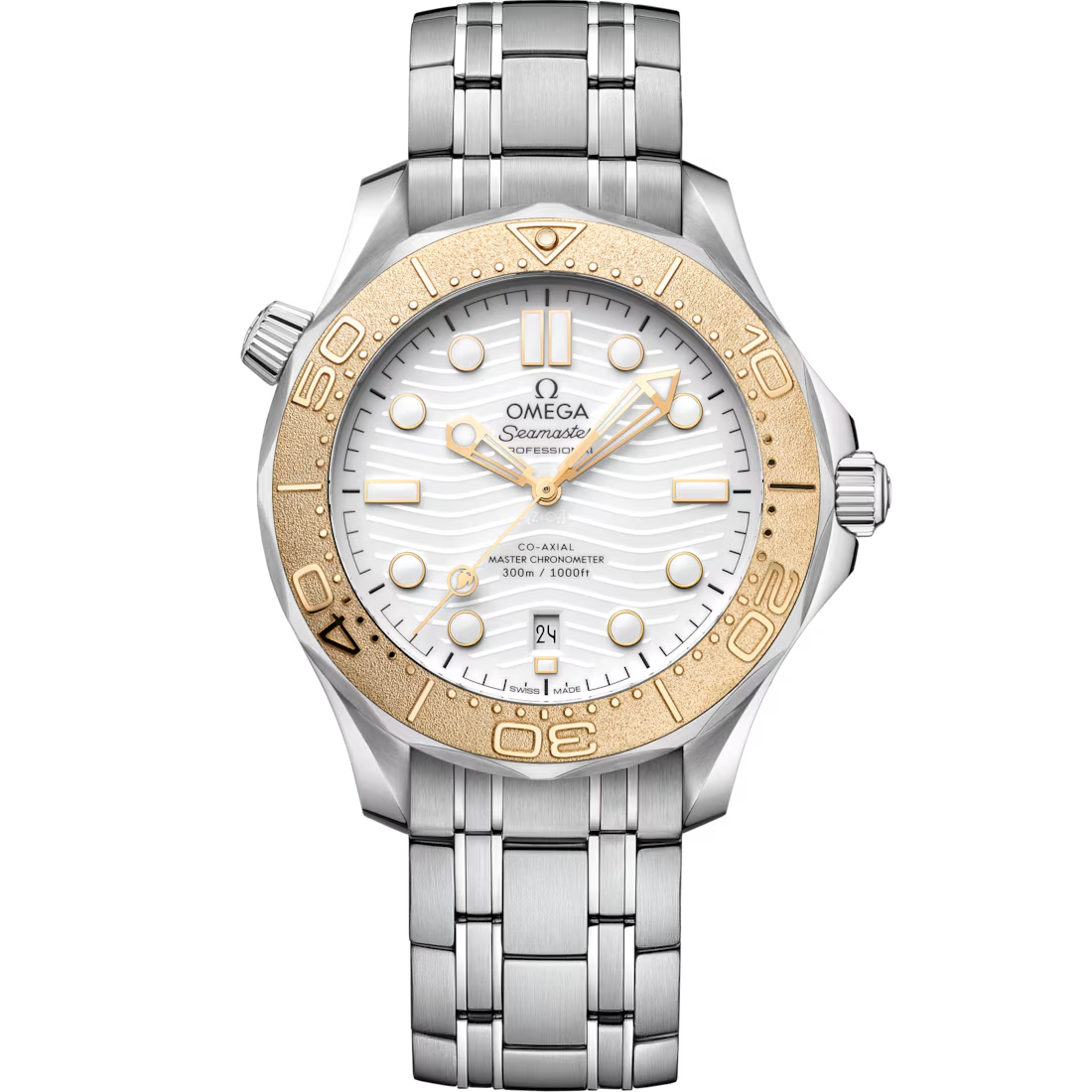 Seamaster Diver 300M 42mm &quot;Paris 2024&quot; with White Dial in Steel and Yellow Gold