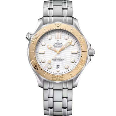 Seamaster Diver 300M 42mm &quot;Paris 2024&quot; with White Dial in Steel and Yellow Gold