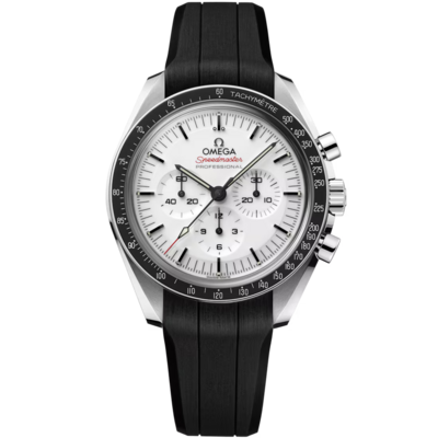 Speedmaster Moonwatch Professional 42mm with White Dial in Stainless Steel on Rubber Strap
