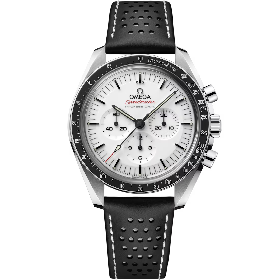 Speedmaster Moonwatch Professional 42mm with White Dial in Stainless Steel on Leather Strap