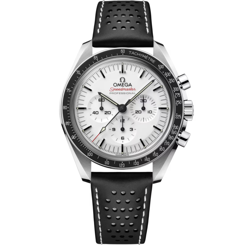 Speedmaster Moonwatch Professional 42mm with White Dial in Stainless Steel on Leather Strap