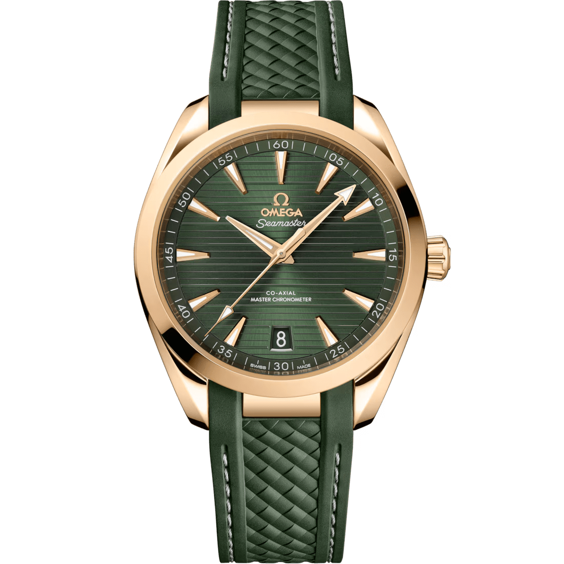 Aqua Terra 41mm with Green Teak Dial in Yellow Gold on Rubber Strap