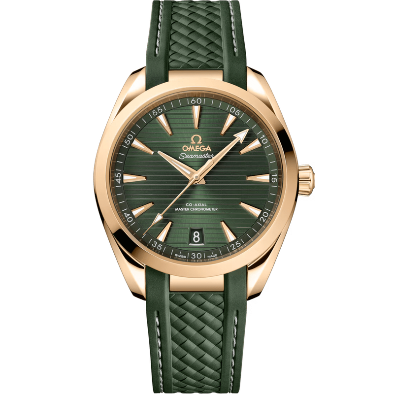 Aqua Terra 41mm with Green Teak Dial in Yellow Gold on Rubber Strap