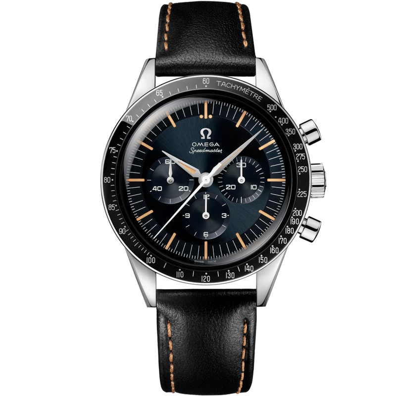 Speedmaster Anniversary Series 39.7mm in Stainless Steel with Black dial on Black Leather Strap