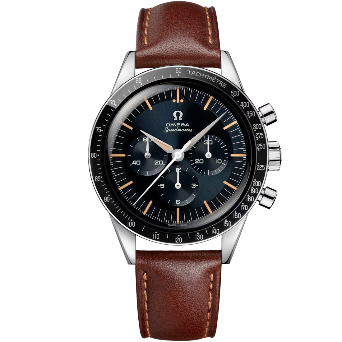 Speedmaster Anniversary Series 39.7mm in Stainless Steel with Black Dial on Brown Leather Strap