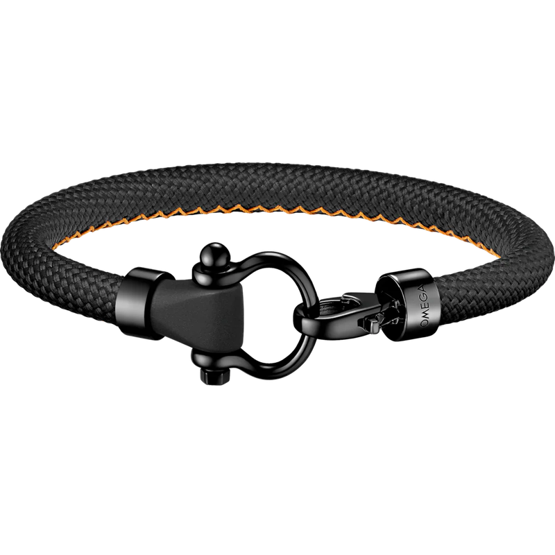 Aqua Sailing Bracelet (Large) in Black with Orange Stitching