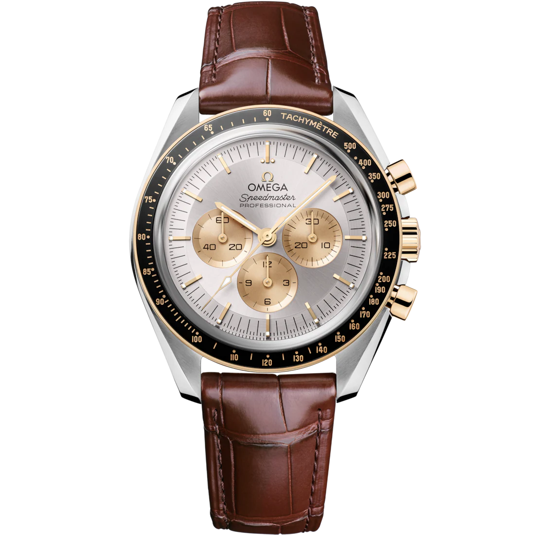 Speedmaster Moonwatch Professional 42mm with Silver Dial in Stainless Steel on Leather Strap.