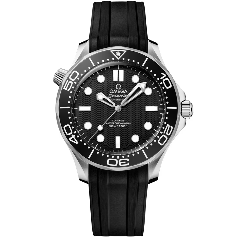 Diver 300M 42mm with Black Dial in Stainless Steel on Rubber Strap