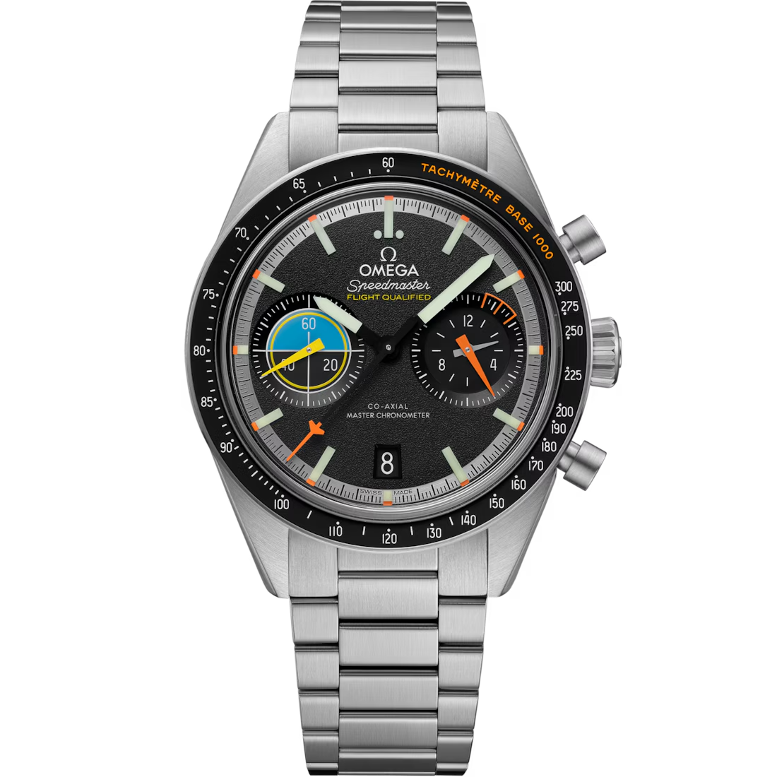 Speedmaster Pilot 40.8mm with Multicolor Black Dial in Brushed Stainless Steel