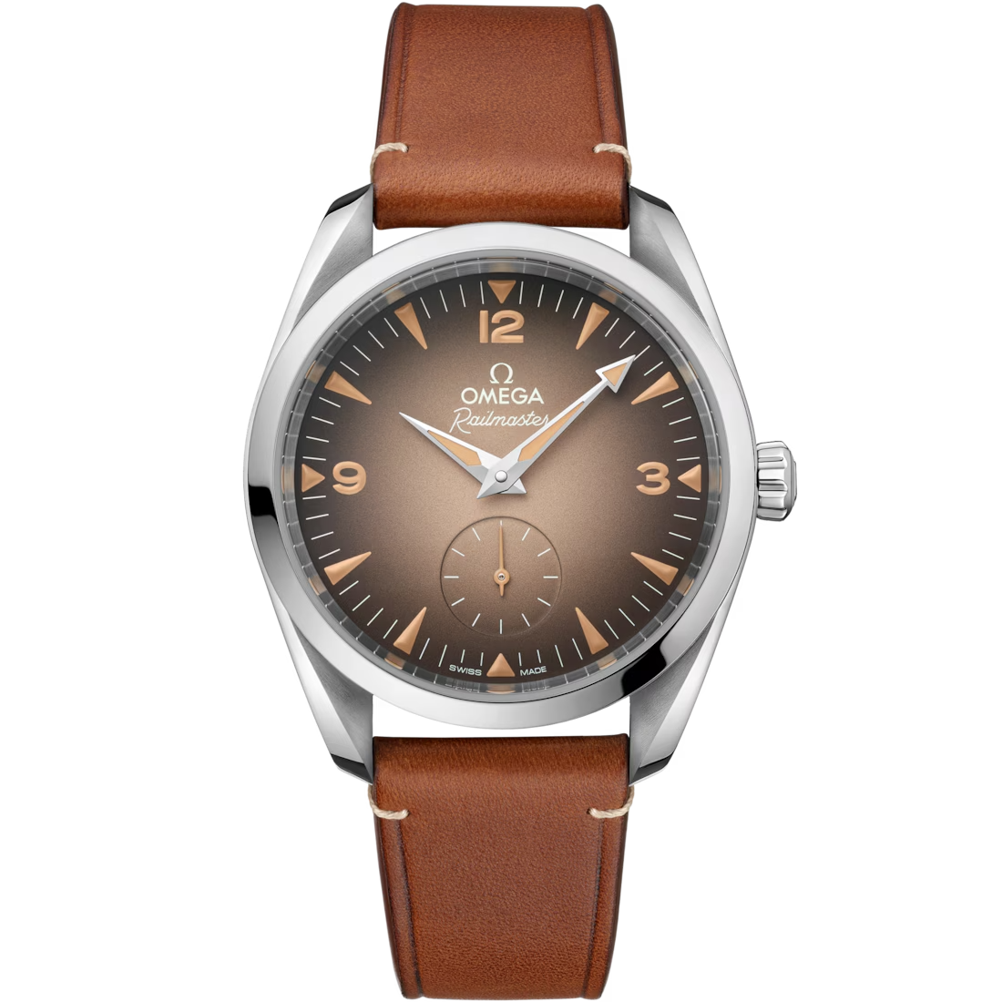Railmaster 38mm with Beige Gradient Dial in Stainless Steel on Leather Strap