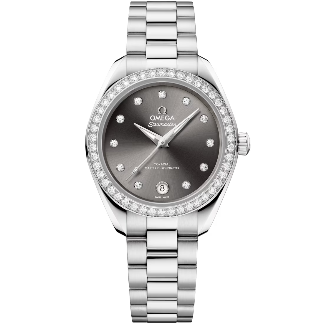 Aqua Terra 30mm in Stainless Steel with Grey Dial and Diamond Bezel