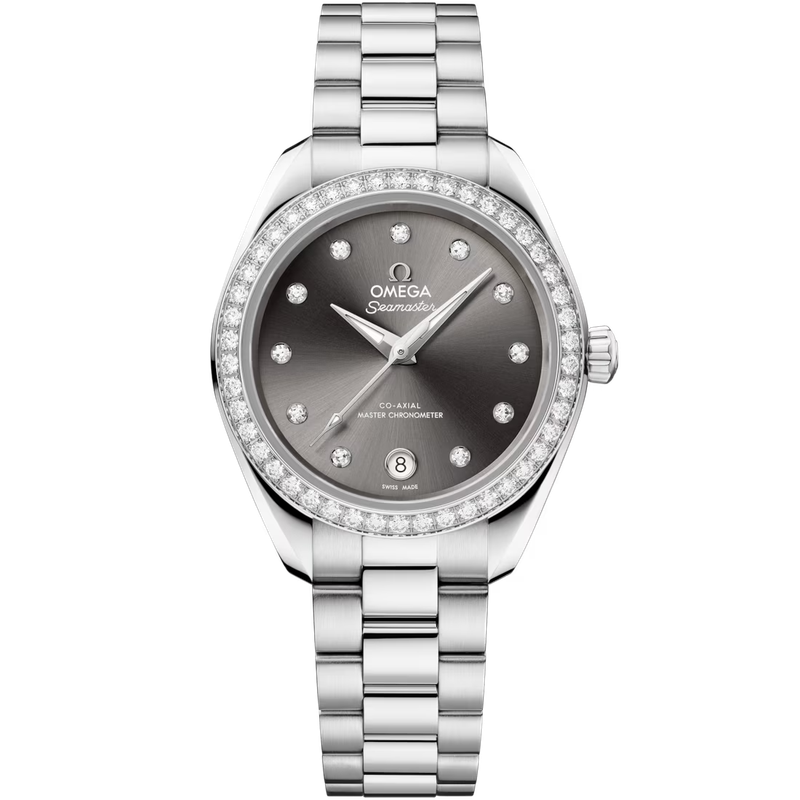 Aqua Terra 30mm in Stainless Steel with Grey Dial and Diamond Bezel