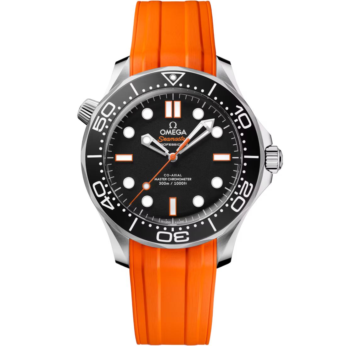 Seamaster Diver 300M 42MM with Black Dial In Stainless Steel on Orange Rubber Strap