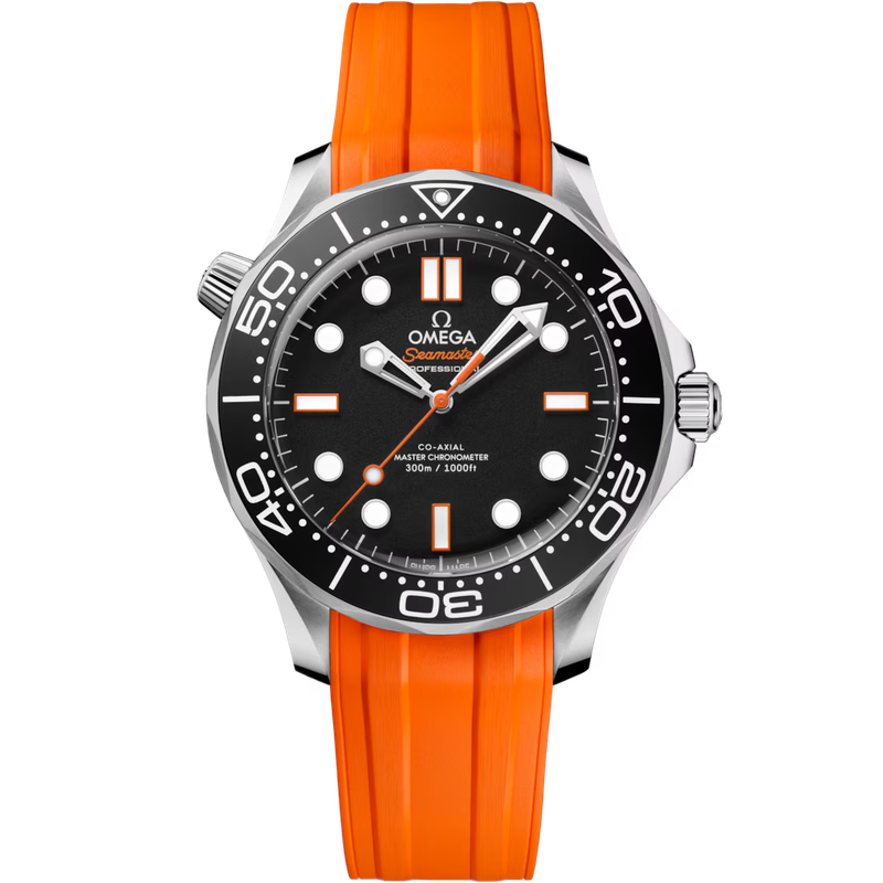 Seamaster Diver 300M 42MM with Black Dial In Stainless Steel on Orange Rubber Strap