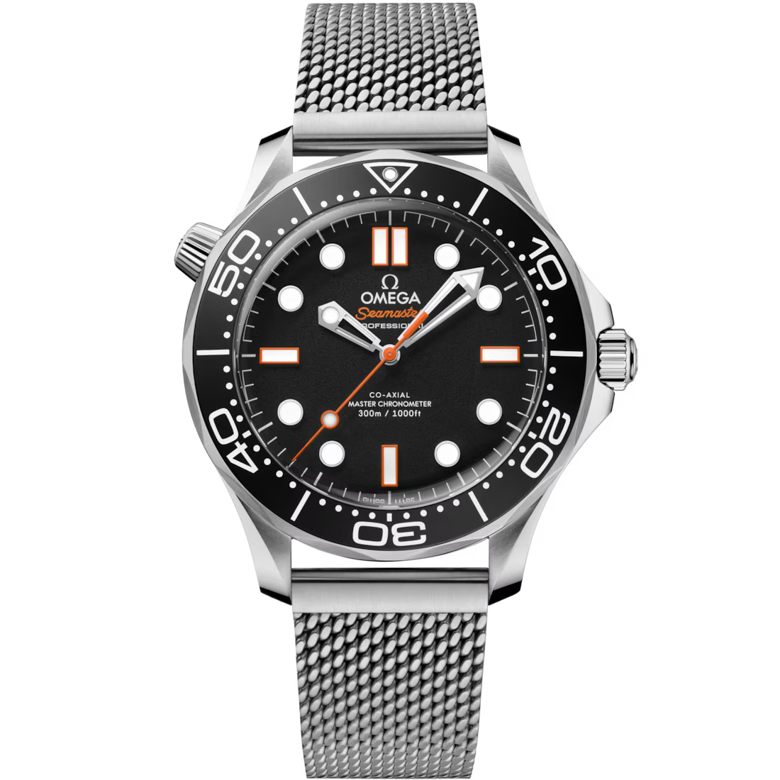 Seamaster Diver 300M 42MM with Black Dial and Orange Accents in Stainless Steel.