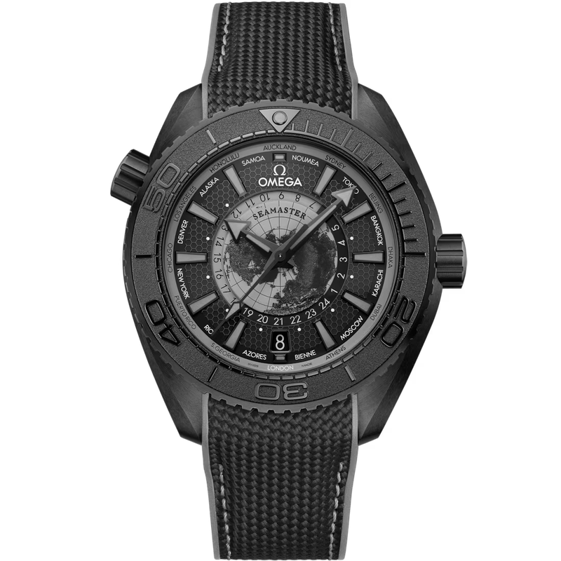 Planet Ocean Worldtimer 45.5MM with Black Dial in Black Ceramic on Textile Strap